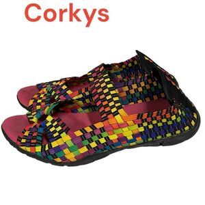 Corkys Women’s Multi Colored Ring Stretch Weave Sandals 7